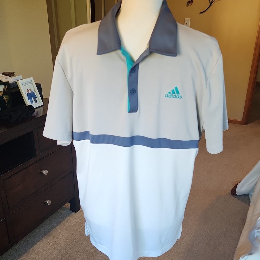 Adidas Men's Gray and White Polo Shirt